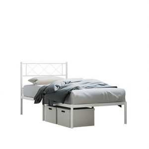 Struttura Letto Matrimoniale in Acciaio Verniciato a Polvere Bianca, Arredamento Minimalista per Camera da Letto - Product Image 1