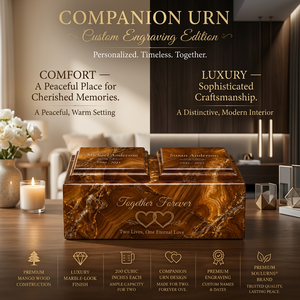 Urna Doble para Cenizas Humanas QUALCOSA INTERNATIONAL, Diseño de Madera de Mango con Aspecto de Mármol, Grabado Personalizado, Color Marrón Premium - Product Image 4