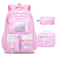 Lot de 3 sacs à dos pour filles, sac à dos scolaire arc-en-ciel mignon avec sac à déjeuner et trousse, sac à dos multi-poches pour enfants
