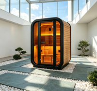 Kabin Sauna Luar Ruangan 2 Orang 1350*1350*2100mm Kayu Cemara Karbonisasi, Sauna Mini Uap Dengan Pemanas 6KW Untuk Penggunaan di Halaman Belakang