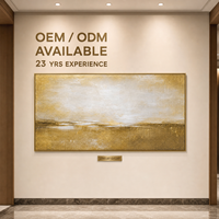Peinture à l'huile en bas-relief texturée beige doré brumeux Horizon, cadre doré, art mural pour chambre d'hôtel, tête de lit, mur d'accentuation, sur mesure en gros