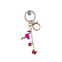 Porte-clés Flamant rose avec breloque papillon doré et fleur, accessoire de sac, fermoir mousqueton en métal émaillé, porte-clés animal tropical