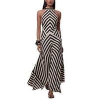 Nouvelle Robe Longue Tricotée Rayée Chic Française à Col Halter et Dos Nu, Coupe Moulante et Ajustée, Élégante, Style Resort Couture, Collection Été 2026, Vente en Gros