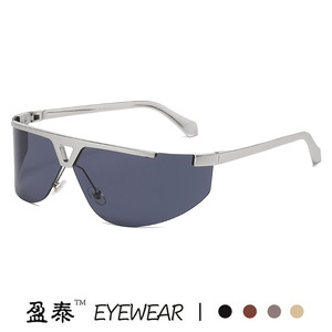 Lunettes de soleil incurvées intégrées Y2K, monture en métal, verres en PC, protection UV400, lunettes de sport, couleur argent - Product Image 3