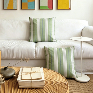 Modern Farmhouse <strong>Sage</strong> Stripe Throw <strong>Cushion</strong> <strong>Cover</strong>, Soft Durable Polyester Pillow Cases for Couch Living Room Decoration - Product Image 1