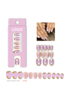 24 faux ongles à presser en forme d'amande, motif papillon dégradé, paillettes dorées, en ABS, pour usage professionnel en salon, certifiés
