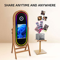 Cabina de Fotos con Espejo de Madera Clásica, con Soporte para Impresora, Pantalla Táctil de 21.5 Pulgadas, Espejo Mágico para Selfies, para Fiestas
