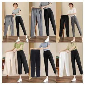 Pantalones informales divididos con letras para mujer, cintura alta, adelgazantes, de seda helada, pantalones de pierna ancha, estilo occidental, pantalones de primavera y verano para mujer