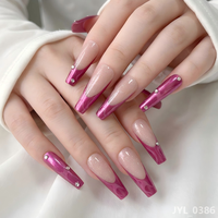 Faux ongles à presser longs carrés forme cercueil en PMMA, rose pailleté ombré avec accents de perles de cristal, dégradé doux, pour femmes et salons