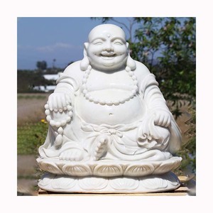 Décoration de jardin en gros bon marché fabriquée en usine Sculpture en pierre naturelle <span class=keywords><strong>Statue</strong></span> de <span class=keywords><strong>Bouddha</strong></span> riant en marbre blanc grandeur nature personnalisée - Product Image 2