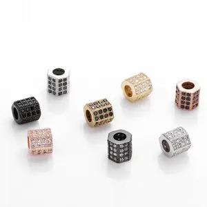 High Quality CZ Micro Pave Hexagonal Long Column Bead Spacer Charm Beads For DIY Bracelets Necklaces Accessories