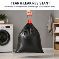 Sacs poubelles noirs à cordon en HDPE 35 microns, rouleau de 50 pièces, sacs poubelles sur mesure pour le nettoyage domestique
