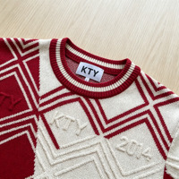 Pull à col rond pour homme avec logo personnalisé, design jacquard, manches courtes, lignes géométriques, pull à manches courtes pour homme