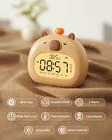 Jam Alarm LED desain hewan lucu Modern bahan ABS multiwarna lampu malam putih hangat Motivity gerakan kuarsa untuk anak-anak