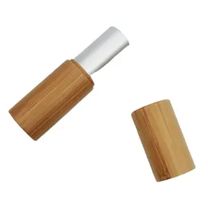 Batom em madeira de bambu, maquiagem vazia redonda de 5g eco, bálsamo, gloss em tubo de embalagem de cosméticos
