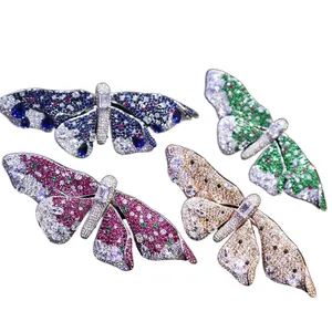 Женское Открытое кольцо с бабочкой, брошь из серебра 925 пробы с фианитом, 4 цвета