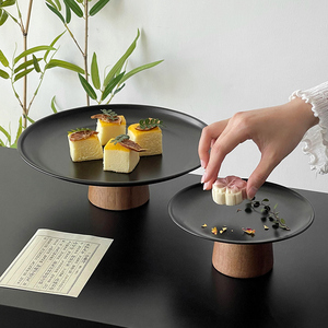 <span class=keywords><strong>Plateau</strong></span> à gâteau en acier inoxydable <span class=keywords><strong>noir</strong></span> avec base en <span class=keywords><strong>bois</strong></span>, style coréen, plat de présentation de fruits, assiette à dessert, décoration de <span class=keywords><strong>table</strong></span> à manger, ornements pour la maison - Product Image 3