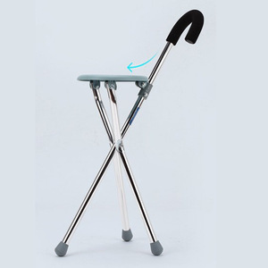 Kole Stainless Steel Walking Stick <b>Stool</b> With Seat And Bench For Elderly Multifunctional <b>Folding</b> Cane Chair - Product Image 4