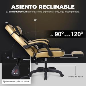 <span class=keywords><strong>Chaise</strong></span> de jeu ergonomique inclinable et réglable en cuir doré rembourrée, avec repose-pieds, élégante, fonctionnelle et de qualité supérieure, la <span class=keywords><strong>meilleure</strong></span> à petit prix - Product Image 4