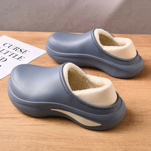 Pantoufles d'hiver à semelles épaisses pour hommes, doublées de polaire, chaudes, respirantes, antidérapantes, chaussures en coton, taille 39-46, semelle EVA de couleur unie - Product Image 3