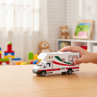 Voiture de tourisme en alliage moulé sous pression à rétrofriction avec cartes éducatives, modèle de camping-car de simulation à l'échelle 1:32 pour enfants, 3 couleurs assorties