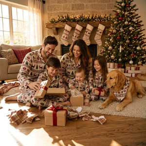 Polyester pyjamaset met digitale print, lange mouwen, voor volwassenen, kerst-thema, casual loungewear, geschikt voor meerdere seizoenen, OEM - Product Image 4