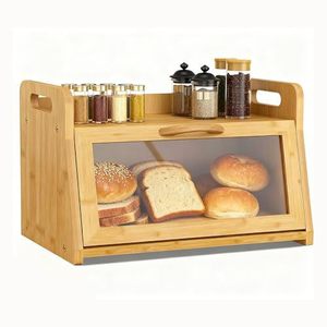 Boîte à pain en bambou avec couvercle en verre, grande capacité de rangement pour le pain et les collations, en bois massif - Product Image 3