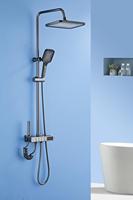 Ensemble de douche en aluminium avec design LED et thermostat intelligent, système de robinetterie de douche à effet pluie gris, noyau de valve en céramique, luxe