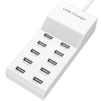 Station de charge de bureau multi-ports USB 12W en PVC, chargeur intelligent 10 ports pour téléphone portable, idéal pour studio en direct