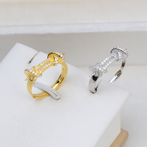 Bague ouverte en argent S925 avec double perle, plaquée or 14 carats, accessoires de bricolage, bracelet tendance pour femme, semi-fini, taille 7-8, perle - Product Image 1