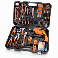 Kit d'outils de perçage à percussion pour la maison avec multimètre, niveau, pinces, clé, embouts de tournevis – Kit de réparation complet