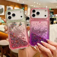 Coque de téléphone transparente antichoc de haute qualité avec paillettes dégradées 3-en-1 pour iPhone 17 Pro Max 16 Plus 15 14 13 12 11
