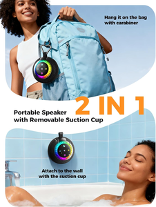 Haut-parleur de douche étanche portable avec son surround 360° IPX7, ventouse amovible, bouton d'évacuation sous vide 2-en-1 RGB - Product Image 6