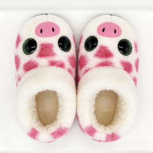 Pantuflas de Peluche de Cerdito Personalizadas para Niños, Pantuflas de Animales Peludos Rosas y Blancas, Unisex, de 8 a 13 Años, Relleno de Algodón PP Suave - Product Image 1