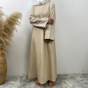 6797# Abaya Manufacturer Fashion 2024 Embroidery Linen Polyester Closed Abaya Islamic Muslim Women <b>Summer</b> Dresses - Product Image 4
