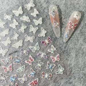 Calcomanías de Arte de <span class=keywords><strong>uñas</strong></span> de mariposa Floral de cola de sirena 5D personalizadas, pegatinas de plástico impermeables de estilo francés japonés para decoración de <span class=keywords><strong>uñas</strong></span> - Product Image 1