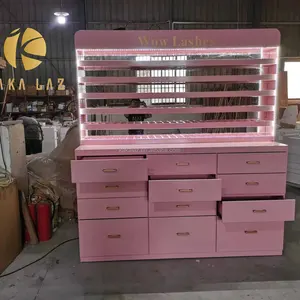 Présentoir de salon verre rose led armoire en bois mur vitrine en bois