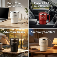 Kingze Tasses à café en acier inoxydable de 400ml gravées sur mesure Tasses à gobelets étanches avec poignée