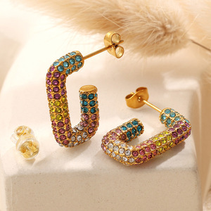 ต่างหูรูปตัว C ชุบทอง 18K เพชรสังเคราะห์ สำหรับผู้หญิง สวมใส่ได้ทุกวัน ดีไซน์ไม่สมมาตร - Product Image 2