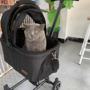 Poussette pour animaux de compagnie légère 3-<span class=keywords><strong>en</strong></span>-1 réglable <span class=keywords><strong>en</strong></span> tissu pour chiens et chats, sac de transport détachable et pliable pour les voyages - Product Image 4