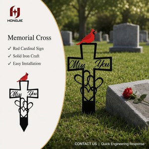 Croix commémorative en métal pour cimetière, avec motif oiseau cardinal, marqueur de sépulture 'Je t'aime', panneau de jardin de sympathie, décoration de jardin - Product Image 1