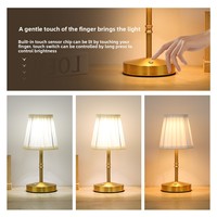 Lámpara de Mesa LED Dorada Moderna, Recargable, con Control Táctil, Pantalla de Tela Plegada, 3 CCT, Regulable, Luz de Noche para Hogar, Cafetería, Restaurante