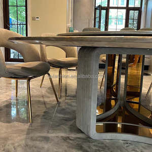 OE-FASHION Expérience de salle à manger unique Table à manger ronde haut de gamme en pierre de luxe sable bleu <span class=keywords><strong>or</strong></span> naturel - Product Image 3