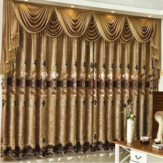 Rideau de fenêtre de luxe avec fleurs brodées, fait à la main, Style européen, avec jupe, pour le salon et la chambre à coucher