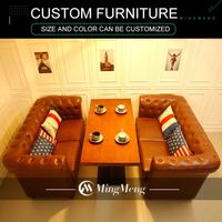 Conjunto de Sofás Chesterfield de Cuero Contemporáneo con Estructura de Madera para Restaurante, Cafetería, Hotel, Muebles de Comedor