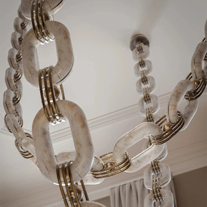 Lampadario Moderno di Lusso a Catena con Alabastro, Design Unico con Anelli Sollevabili, Lampadario Sospeso per Hall di Hotel, Soggiorno, Villa - Product Image 5