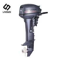 Mesin Perahu Luar Papan (Outboard) Bensin 2 Tak 246cc 2 Silinder Berpendingin Air Laogen LG15F 15HP Baru dengan Starter Manual/Elektrik
