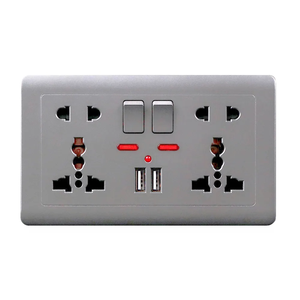 Interrupteur électrique intelligent USB, Double prise murale, 2 voies