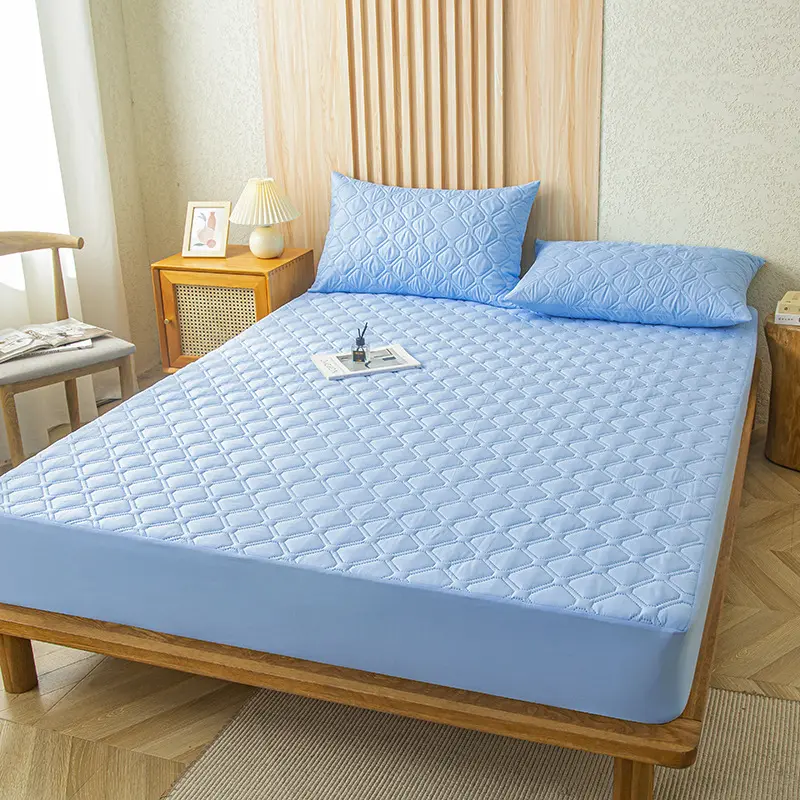 Ready To Ship Custom Waterproof Microfiber Fabric Mattress Pad Quilted Breathable Mattress Protector Fitted Sheet