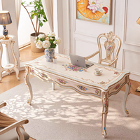 Ensemble de bureau de style rococo français - Bureau d'écriture et chaise en bois massif peints à la main, table d'ordinateur de style européen de luxe